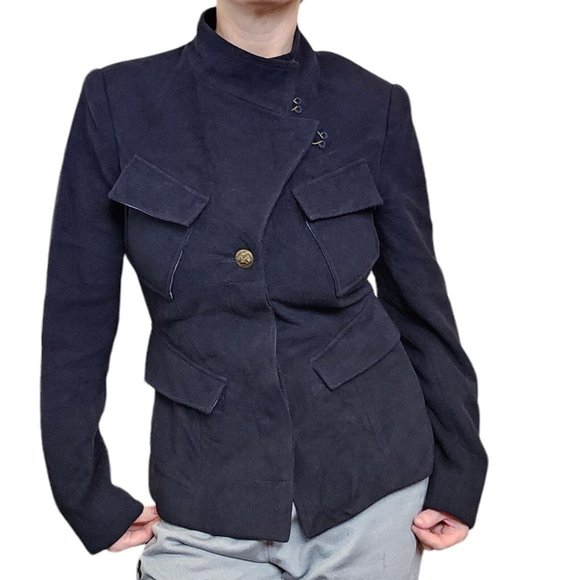 Utility Military Jacket Coat Size S Navy Blue Steampunk L.A.M.B. Angora Wool - Picture 13 of 13